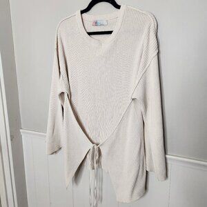 FREE PEOPLE Cream Chunky Knit Front Tie Sweater